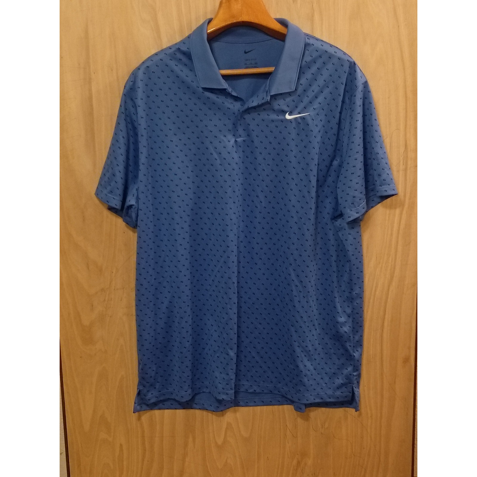 Nike Dri-Fit Mens Xxl Blue Geometric Micro Print Performance Golf Polo Shirt
